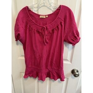 Choices XL Pink Scoop Tie Neck Short Elastic Sleeve Elastic Waist Preowned​​